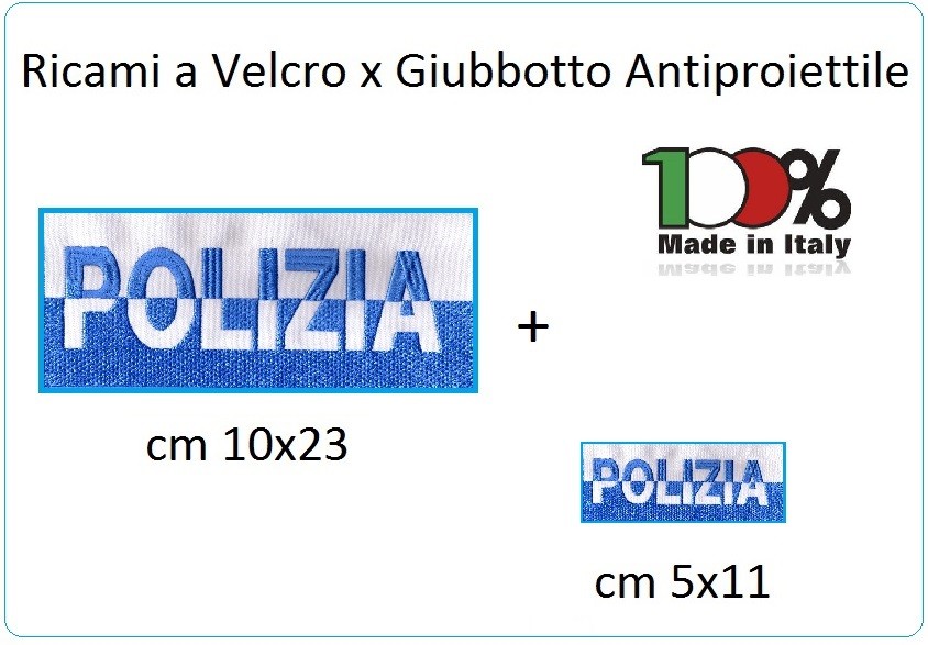 Patch Toppa Vendita a Coppia Grande 23x10 + Piccola 11x5 POLIZIA per  Giubbotto Antiproiettile o Gilet Tattico Art.PS-23x10 Dimensioni Grande cm  23x10 Piccola cm 11x50 Toppa con Velcro Prodotto Italiano