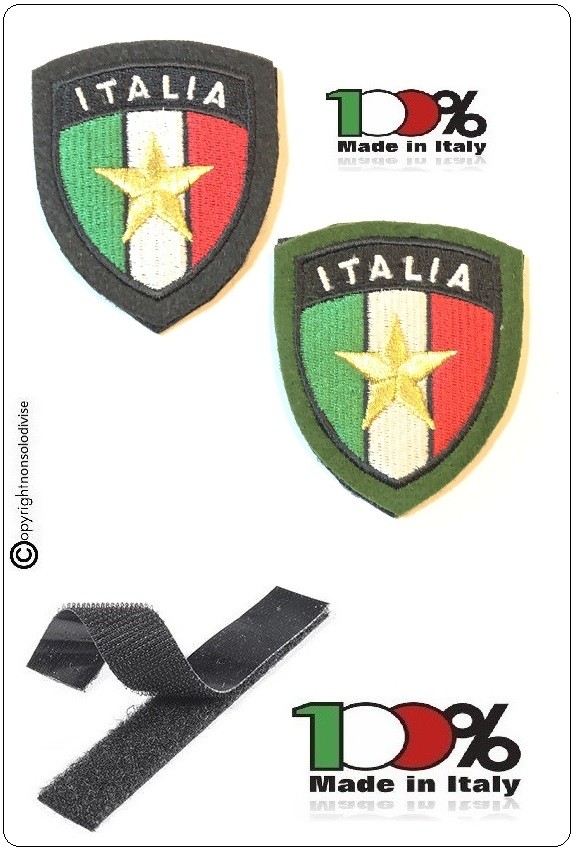 Patch Toppa Scudetto con Velcro Ricamato ITALIA + LOGO Stella Esercito