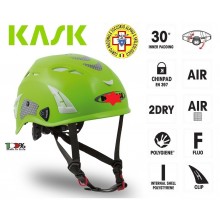 Casco Protezione Verde PLASMA HI VIZ KASK ITALIA Soccorso Alpino e Speleologico  Art. WHE00009-SAS