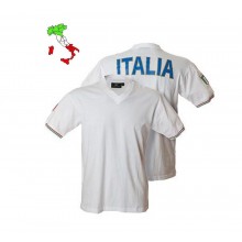 T-shirt Maglietta Manica Corta Collo a V Bianca Italia Con Stampa GIGANTE ITALIA Azzurri Mondiali Europei Calcio Olimpiadi Art.  987445