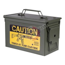 Scatola Stagna Munizioni Cal.50 mm - Attenzione: Pericolo Caution Fosco Caccia  Elettronica Pesca  Art. 465312 