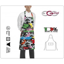 Grembiule Cucina Pettorina con Tascone cm 90x70 Camuflage Colorato Ego Chef Italia Art. 6103149A