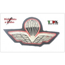 Brevetto Paracadutismo Abilitazione Lancio Sagomato Ricamato a Mano Canutiglia Argento Bordo Rosso con Civile Carabinieri Art.NSD-SAGO-3