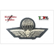 Brevetto Paracadutismo Abilitazione Lancio Sagomato Ricamato a Mano Canutiglia Argento con Stella Militare  Art.NSD-SAGO-1