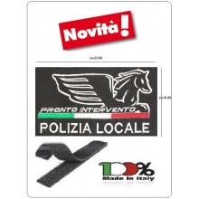 Patch Toppa con Velcro Polizia Locale Nuovo Logo Nazionale Nero + Bandiera modello Gigante cm  23 x 10 Art. PL-NEW-2