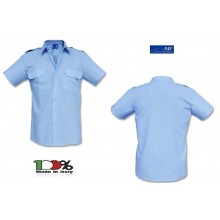 Camicia Militare Azzurra Manica Corta Militare con Spalline per Gradi Guardie Aeronautica FAV Italia Polizia Carabinieri Vigilanza GPG IPS Art.FAV-C-MC