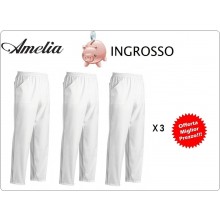 Pantalone Unisex Professionale Coulisse Cuoco Chef Bianco 100% Cotone Tinto in Filo By Amelia Primo Prezzo per Scuola Alberghiera Offerta Ingrosso Art.AMELIA-ING