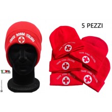 Lotto 5 Pezzi Berretto Zuccotto Papalina Invernale Nuovo Rosso Logo Croce Rossa Italiana CRI Offerta Ingrosso Art. INGROSSO-1