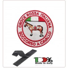 Patch Toppa Ricamata Bianca con Velcro Croce Rossa Italiana CRI Soccorso a Cavallo cm 10.00 DAE Art.CRI-P3