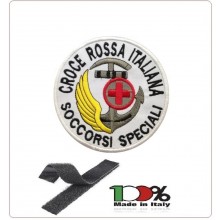 Patch Toppa Ricamata con Velcro Croce Rossa Italiana Soccorsi Speciali Terra Mare Aria cm 6.00 DAE Art.CRI-P14