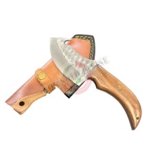 Coltello Lama Fissa con Fodero Cuoio Manico Legno Palissandro Caccia Pesca Idea regalo cm 22 Maru Art. MARU-07