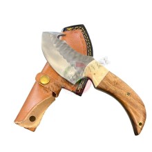 Coltello Lama Fissa con Fodero Cuoio Manico Legno Palissandro + Corno Caccia Pesca Idea regalo cm 22 Maru Art. MARU-09