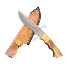 Coltello Lama Fissa con Fodero Cuoio Manico Legno Palissandro + Olivo Caccia Pesca Idea regalo cm 28 Maru Art. MARU-05