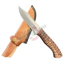Coltello Lama Fissa con Fodero Cuoio Manico Legno Palissandro Caccia Pesca Idea regalo cm 28 Maru Art. MARU-04