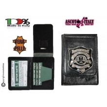 Portafoglio Porta Placca Vera Pelle Portadocumenti GPG IPS SICUREZZA SUSSIDIARIA con Clip o Fisso  Ascot Italia New Art. 600-SUSSIDIARIA