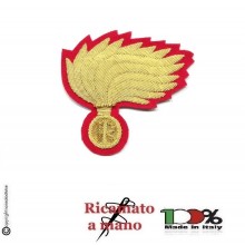 Fregio Fiamma 13 Punte Canutiglia Ricamata a Mano Carabinieri CC 112 Bombato Oro Fondo Rosso  Art.NSD-55