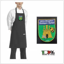 Grembiule Cucina Cuoco Chef con Pettorina e Tascone cm 90x70 Nero Black con Ricamo Istituto Alberghiero Giuseppe Cipriani Adria  Art.6103002N-ALB