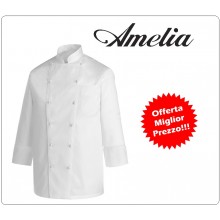 Giacca Professionale Unisex Cuoco Chef Bianca Modello 100% Cotone Gabardine By Amelia Primo Prezzo per Scuola Alberghiera Art.AMELIA-1