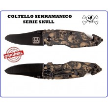 Coltello Serramanico con Rompivetro + Tagliafune Serie Skull Teschi Panna INC 101 Art.457403