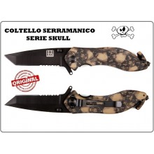Coltello Serramanico con Rompivetro  Lama Tanto Serie Skull Teschi Panna INC 101 Art.457405