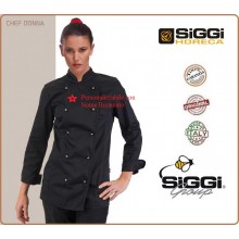 Giacca Cuoco Chef Donna Nera Professionale Woman Chef Jacket Amabel Siggi Horeca Personalizzabile con Nome Ricamato Art.28GA0194