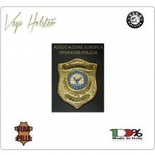 Placca con Supporto Cuoio Da Inserire Al Portafoglio A.E.O.P. Ass. Europea Operatori Polizia 1WG Vega Holster Italia Art. 1WG-AEOP-New