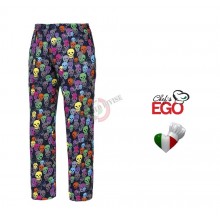 Pantalone Pantaloni Pants Hose Coulisse Cuoco Chef Professionale Ego Chef Italia  Color SKULLSCOT Teschi Colorati Art. 3502135A