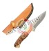 Coltello Lama Fissa con Fodero Cuoio Manico Legno Ondulato  Palissandro + Corno Caccia Pesca Idea regalo cm 28 Maru Art. MARU-10