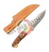 Coltello Lama Fissa con Fodero Cuoio Manico Legno Ondulato  Palissandro + Corno Caccia Pesca Idea regalo cm 28 Maru Art. MARU-10