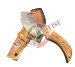 Coltello Lama Fissa con Fodero Cuoio Manico Legno Palissandro + Corno Caccia Pesca Idea regalo cm 22 Maru Art. MARU-09