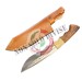 Coltello Lama Fissa con Fodero Cuoio Manico Legno Palissandro + Corno Caccia Pesca Idea regalo cm 28 Maru Art. MARU-06